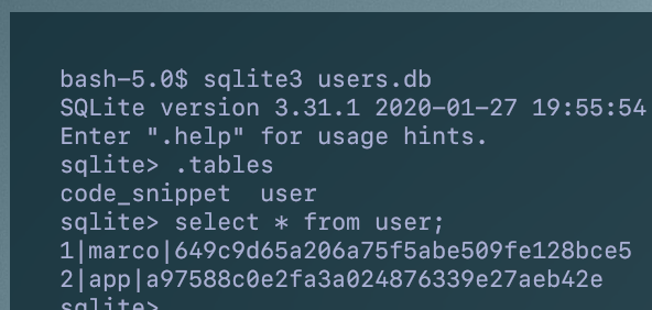 Resultado de la consulta a la tabla Users