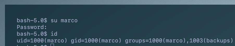Imagen de bash con el usuario Marco
