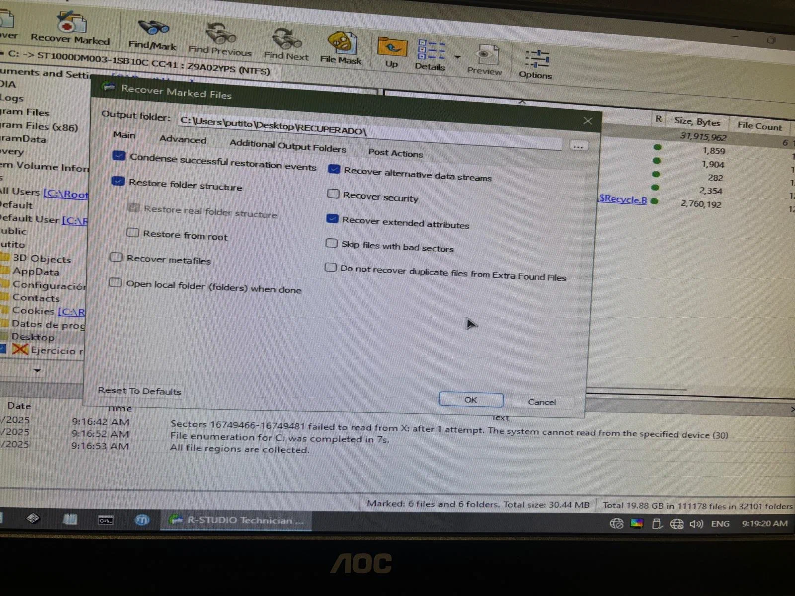 Recovery destination in R-Studio