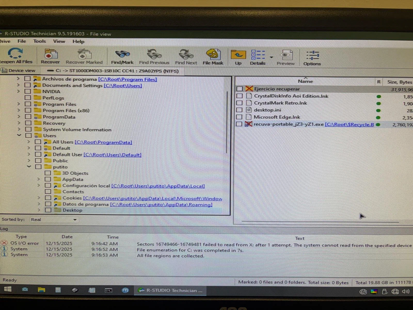 Ubicación de los archivos eliminados en R-Studio